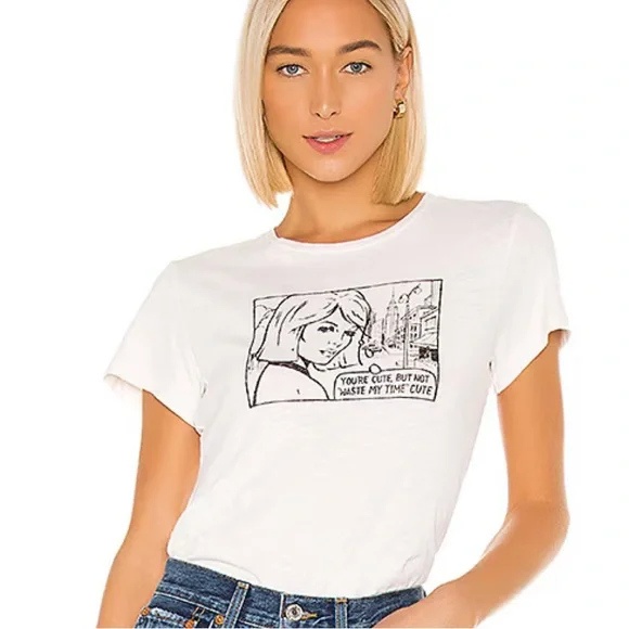 Redone Classic You're Cute Tee in Vintage White - Picture 1 of 6